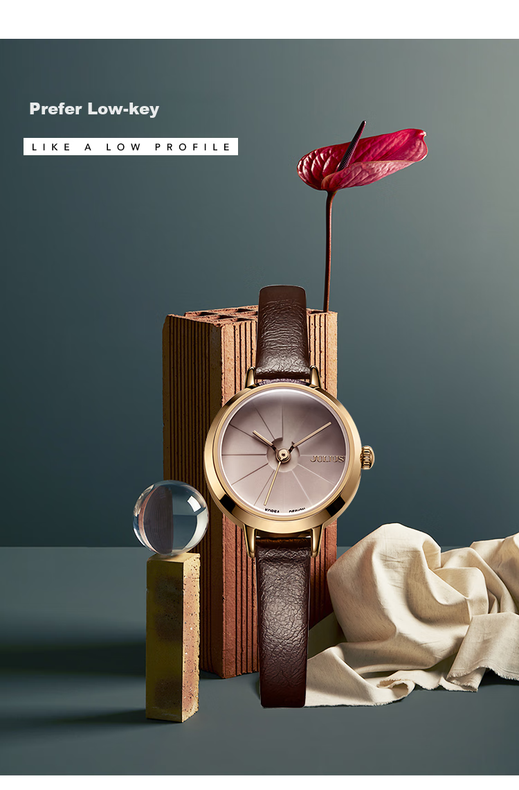 Julius Women's Watch, Korean Version, 3D Dial, Fashionable Versatile Student Waterproof Quartz Ladies Watch, Coffee Color JA-979E 2