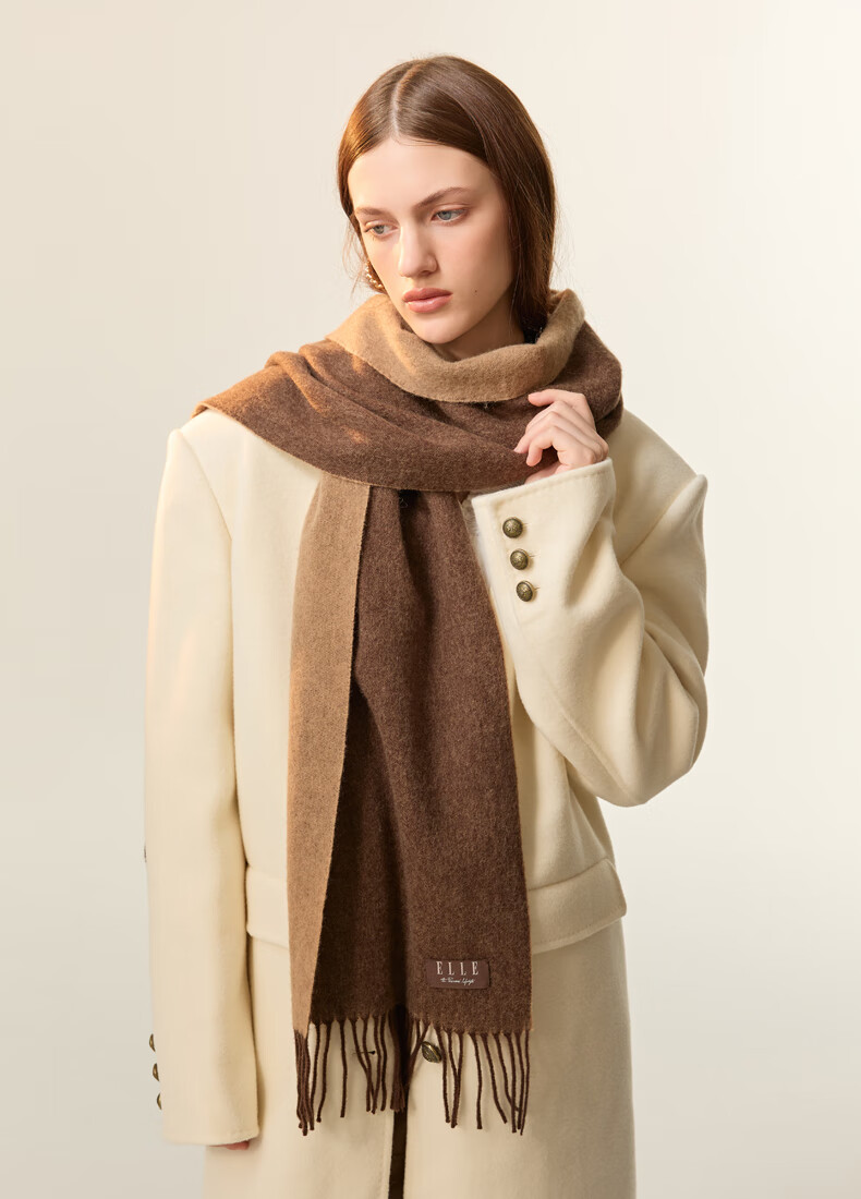 ELLE Gift Box 100% Wool Double-Sided Women's Scarf Autumn Winter Warm Red Scarf New Year Gift 5