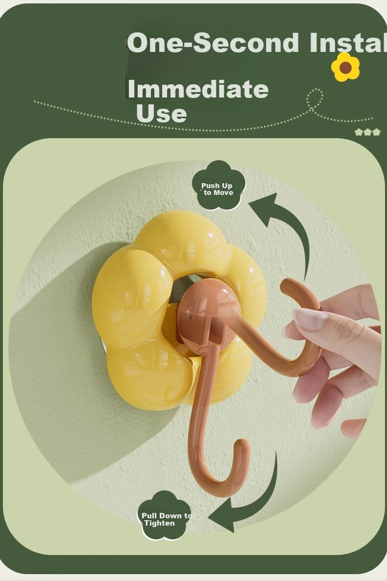 Tingjianshiguang Flower Suction Cup Hooks, No Drilling Required, Strong Adhesive, Seamless, for Home Bathroom Door Wall Hanging [Set of 3] 1