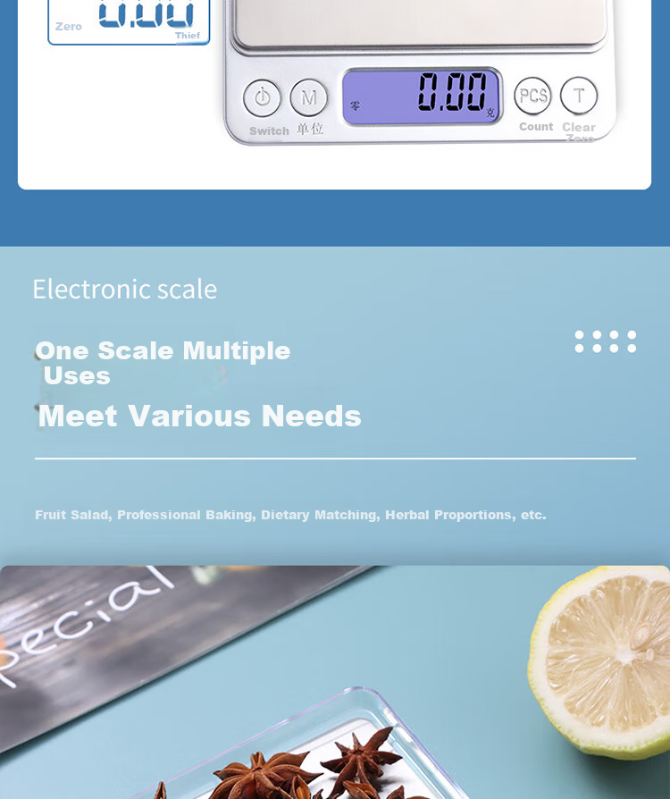 BJ Kitchen Scale, Electronic Scale, 0.01g/500g, Baking Scale, High-Precision Gram Scale, Food Scale, Tea Balance, Small Scale, Rechargeable 3