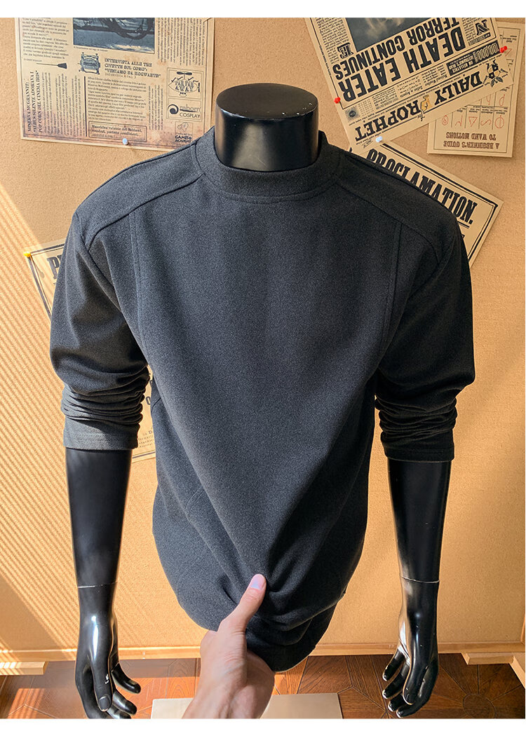 CLOR Patchwork Double-Sided Velvet Long Sleeve T-Shirt Men Spring Autumn Warm Pullover Crew Neck Base Layer CXT06 Black L 19