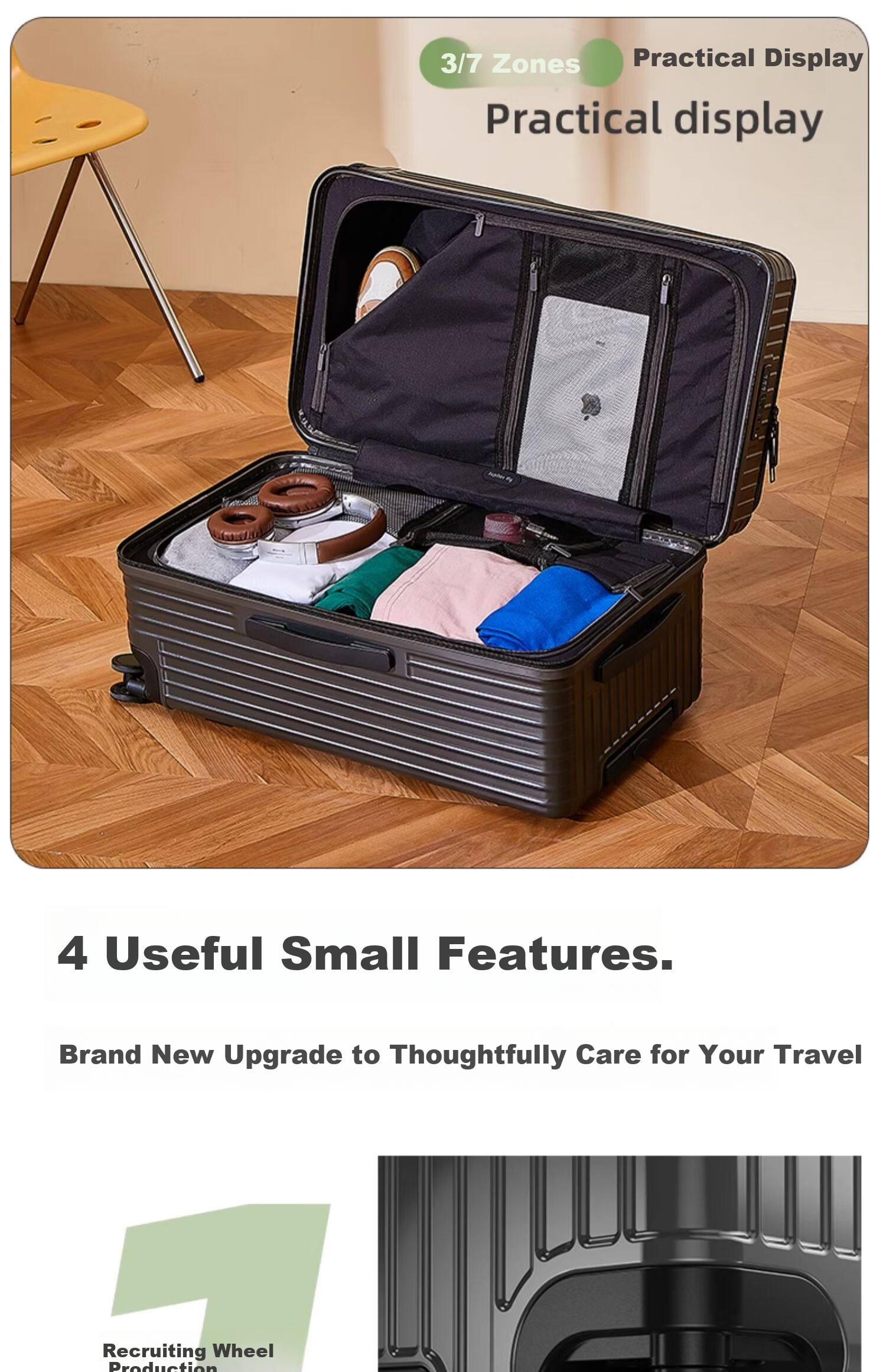 DELETE 2026 New Multifunctional Large-Capacity Trolley Suitcase with Password Lock, Phantom Black, 28 Inches 11