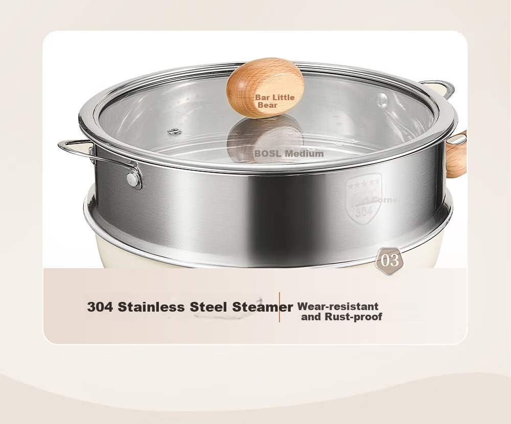 Bear Titanium-Containing Ceramic Wok with Steamer, Non-Stick Coating, Non-Fluorinated, Suitable for Induction And Gas Stoves, 24cm 17