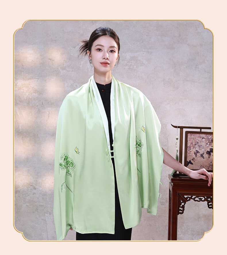 Hangsilk Road Pure Silk Mulberry Silk Scarf [Intangible Cultural Heritage Su Embroidery Pankou] Gift for Elders and Mothers Birthday Women's Day Gold Thread 22