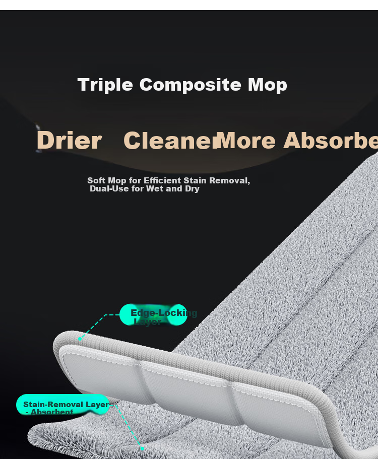 Jiabangshou Flat Mop, 40cm, 2 Cloth Pieces, Household All-In Mop, No Hand Washing Required, 2026 Floor Mop, Water Scraper Integrated Three-In Floor Cleaning 2