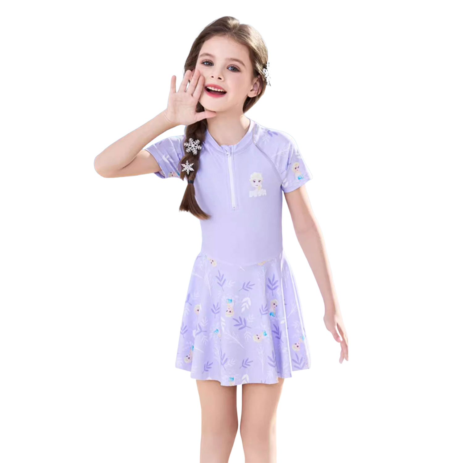 Disney Girls' Swim Dress Large Kids Class A Hot Spring Two-Piece Set D35377 Elsa Princess Purple Size 130