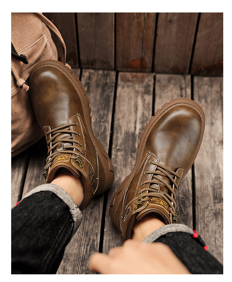 Bull Family Martin Boots Men 2026 Winter New Versatile Work Boots Men's Thick Sole High Top Leather Outdoor Hiking Shoes Men 20