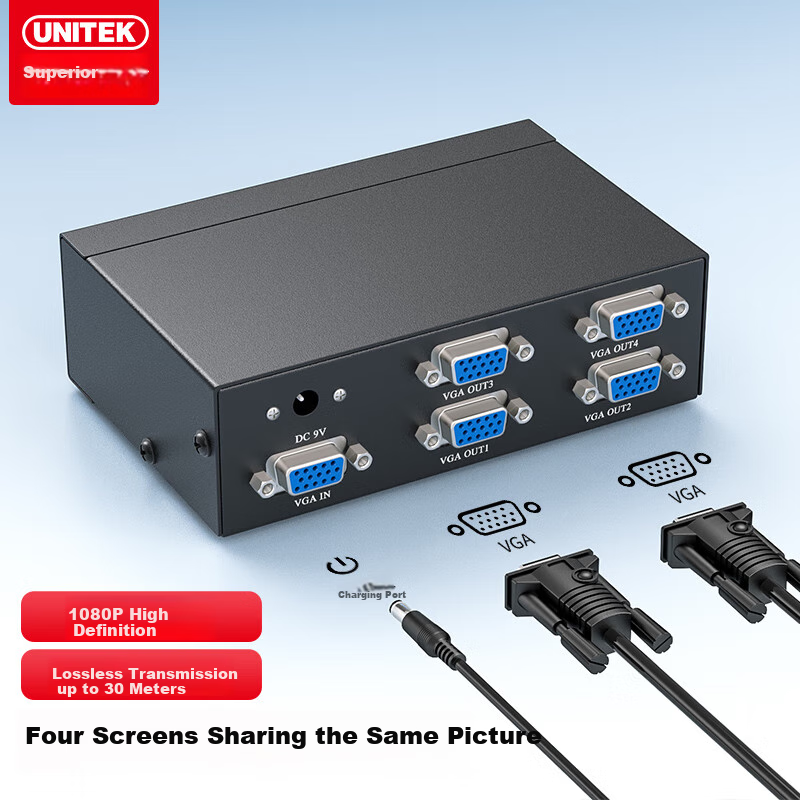 UNITEK U-8707 VGA сплиттер, 1 вход / 4 выхода, HD видео, разветвитель VGA монитора, видео удлинитель