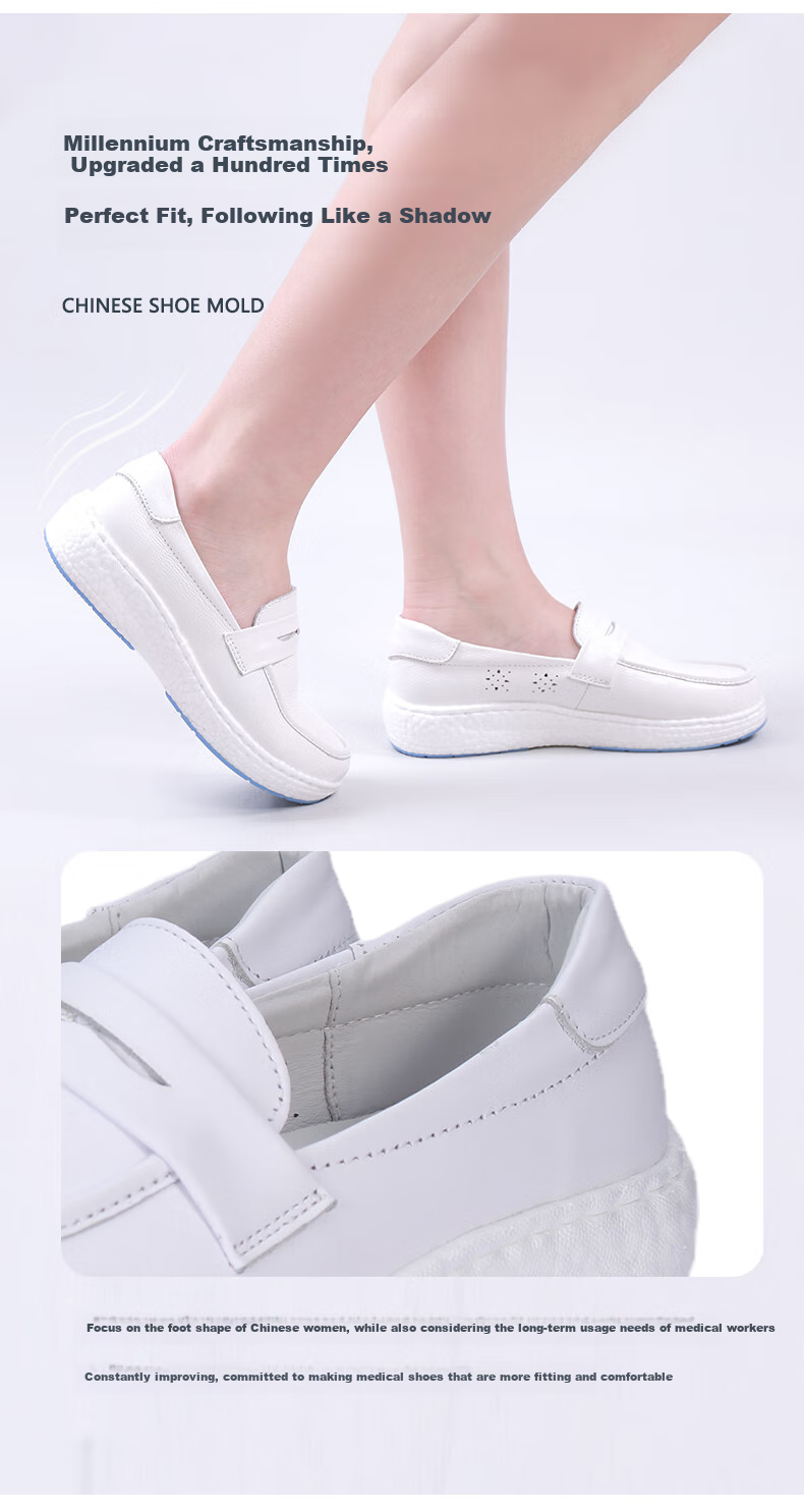 Feiying Popcorn Style Nurse Shoes for Women, Spring And Summer Style, Top-Layer Cowhide Medical Work Shoes BT1909, White, Size 36 2