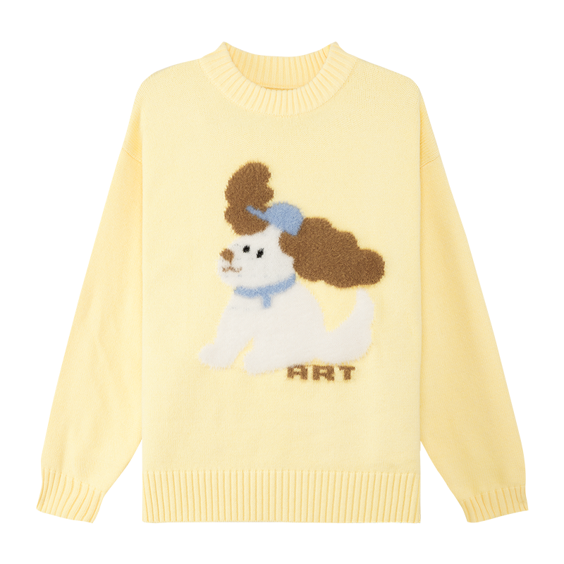Zuo Xi Girls' Sweater Autumn Winter 2025 New Plush Inner Wear Cute Pet Children's Knitwear Trendy Light Yellow 160