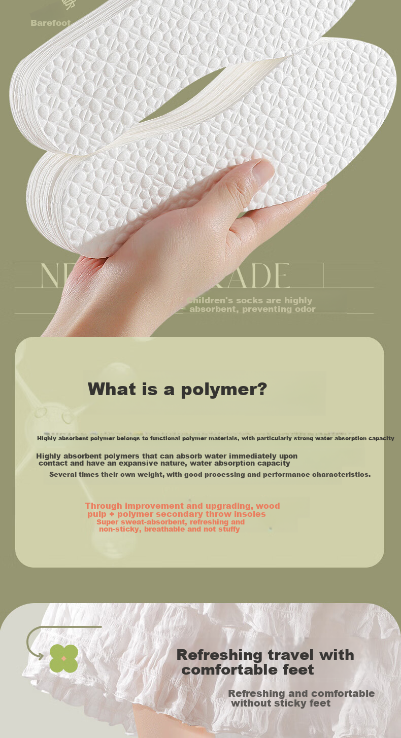 Nanjiren 20 Pairs Disposable Insoles, Sweat-Absorbing, Breathable, Non-Slip, Odor-Resistant, Comfortable, Thin, Barefoot, Military Training, Summer, Size 37 5