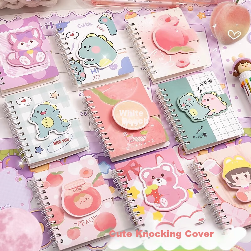 Sijinianhua Pocket Magic Tape Binding Portable Cartoon Spiral Notebook, Spiral-Bound Notebook, Portable Journal for Homework And Notes, Four Books - Capybara 3