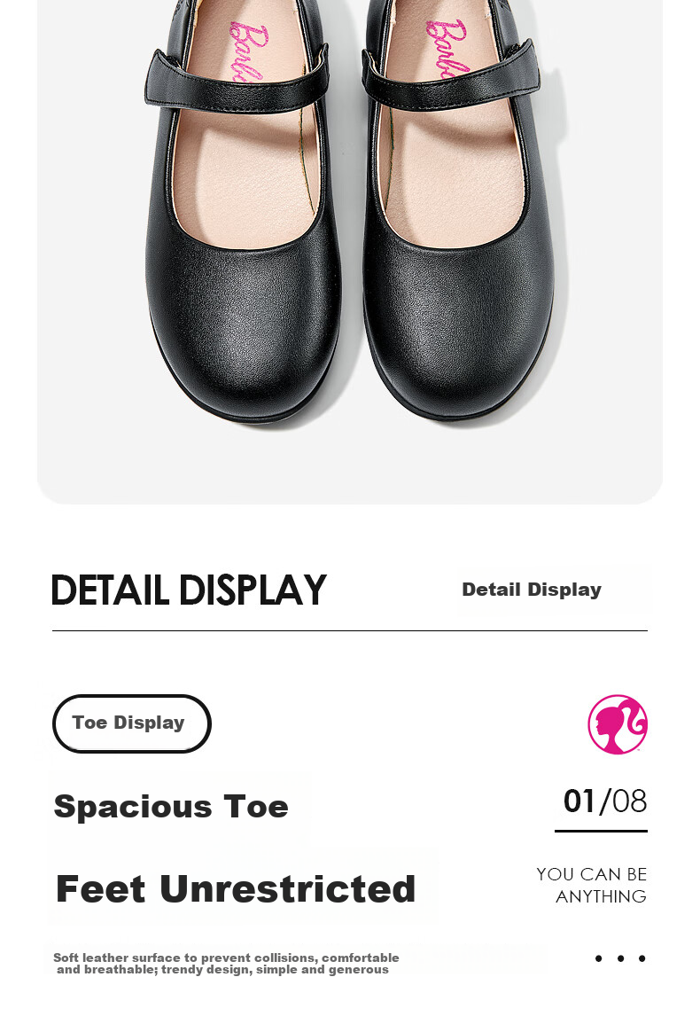 Barbie Girls' Spring And Autumn Single-Lining Black Leather Shoes, Student Campus Classic Performance Leather Shoes DA6563, Black, Size 30 4