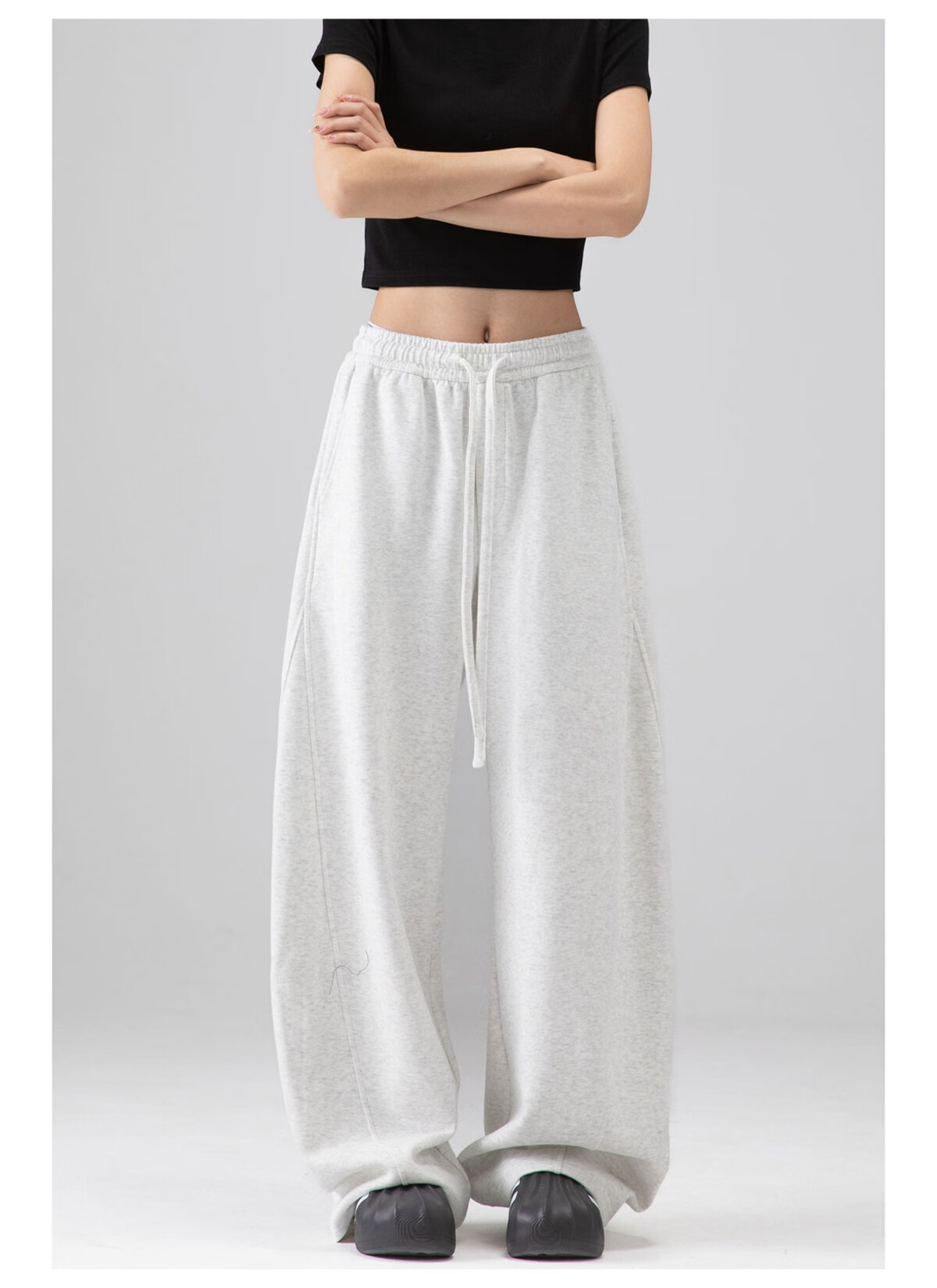 ICH MODE Women's American Style Sweatpants Sports Pants Spring Autumn New Loose Wide-Leg Casual Pants Curved Cut Navy Blue L 6