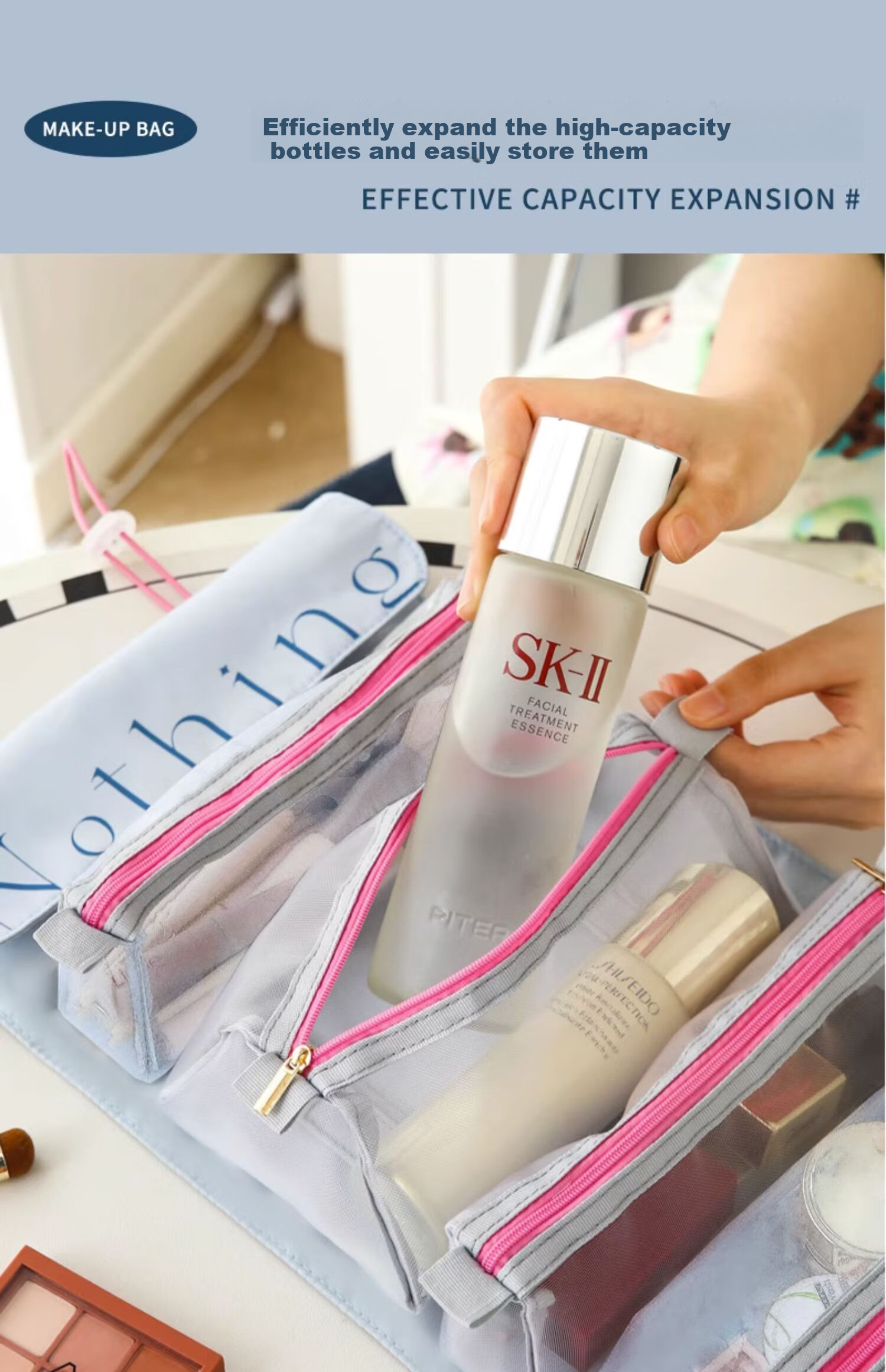 Fanyejia Foldable Travel Makeup Bag for Women, Portable Large Capacity Toiletry Bag, Storage Pouch, Travel Essential, Skincare Four-I 10