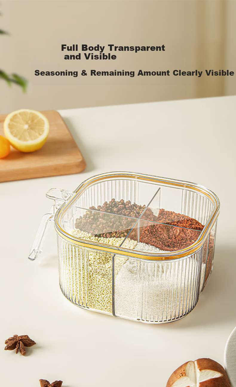 Shuwushuo Multi-Compartment Spice Container Set, Kitchen Salt Storage Box, Moisture-Proof Four-Compartment Seasoning Jar, Salt Container, Spice Jar Storage Box, Orange 11
