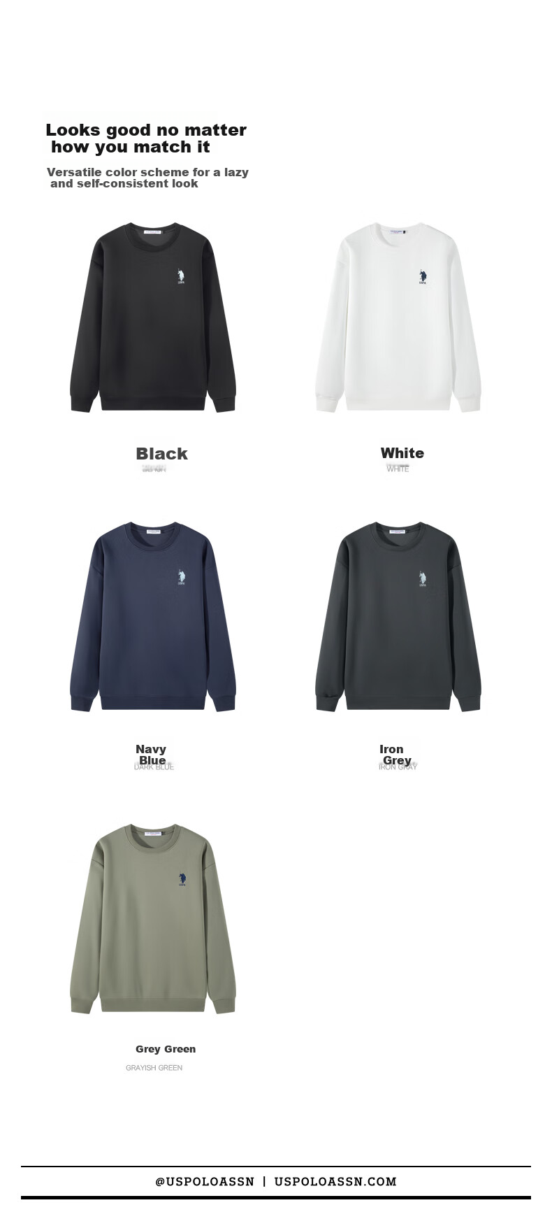 U.S. POLO ASSN. Men's Sweatshirt, Autumn And Winter Polo, High-End Casual Round Neck Undershirt, Sports Long-Sleeve T-Shirt for Men, Gray-Green, XL 6