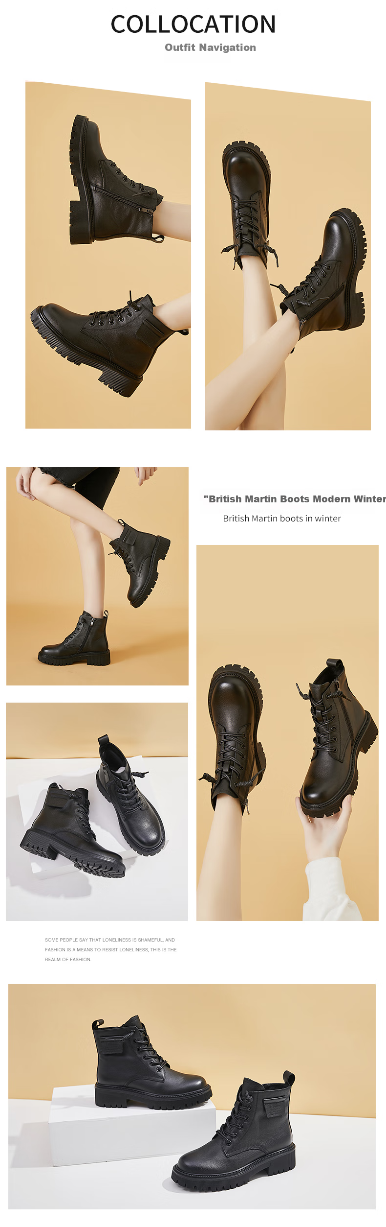 DAPHNE Women's Martin Boots, Cowhide British Style Trendy Ankle Boots, Winter Fleece-Lined Leather Boots, Snow Boots with Cotton Insoles 4