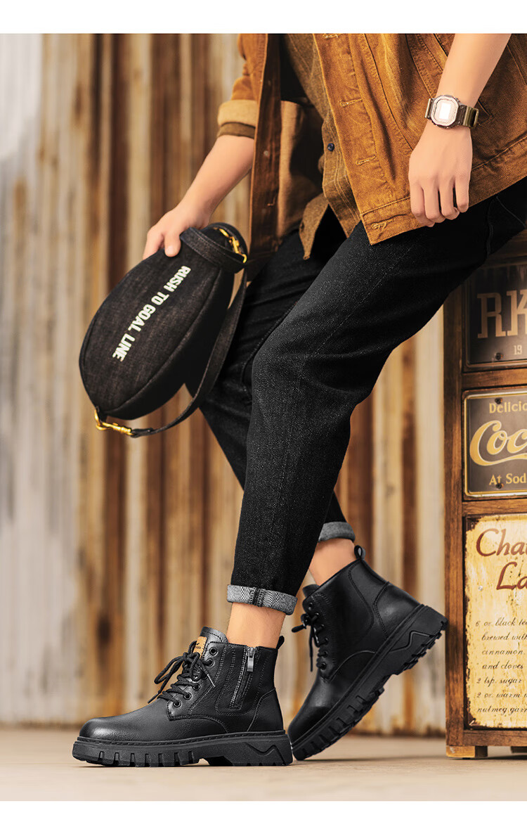 Bull Family Martin Boots Men 2026 Winter New British Style Retro Work Boots Thick Sole Durable Men's Motorcycle Boots 17