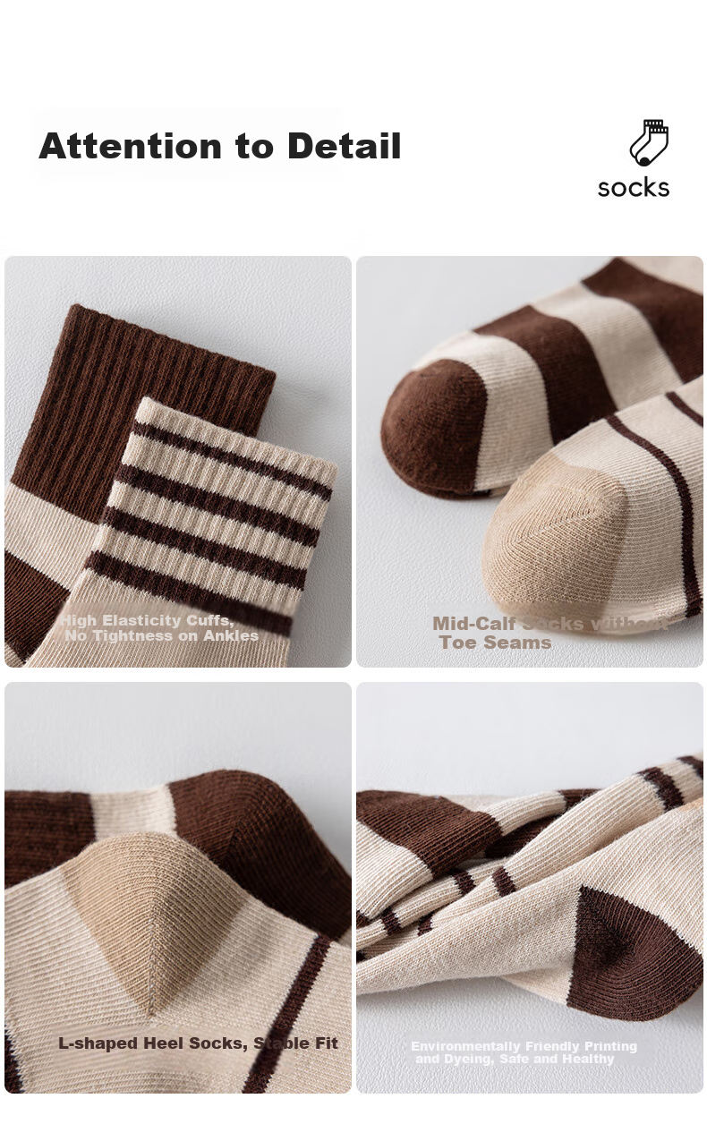Ziyouxi Boys' Socks for Older Children, Spring And Autumn Sports Letter Cotton Socks, High-Elasticity Antibacterial Kids' Socks 5