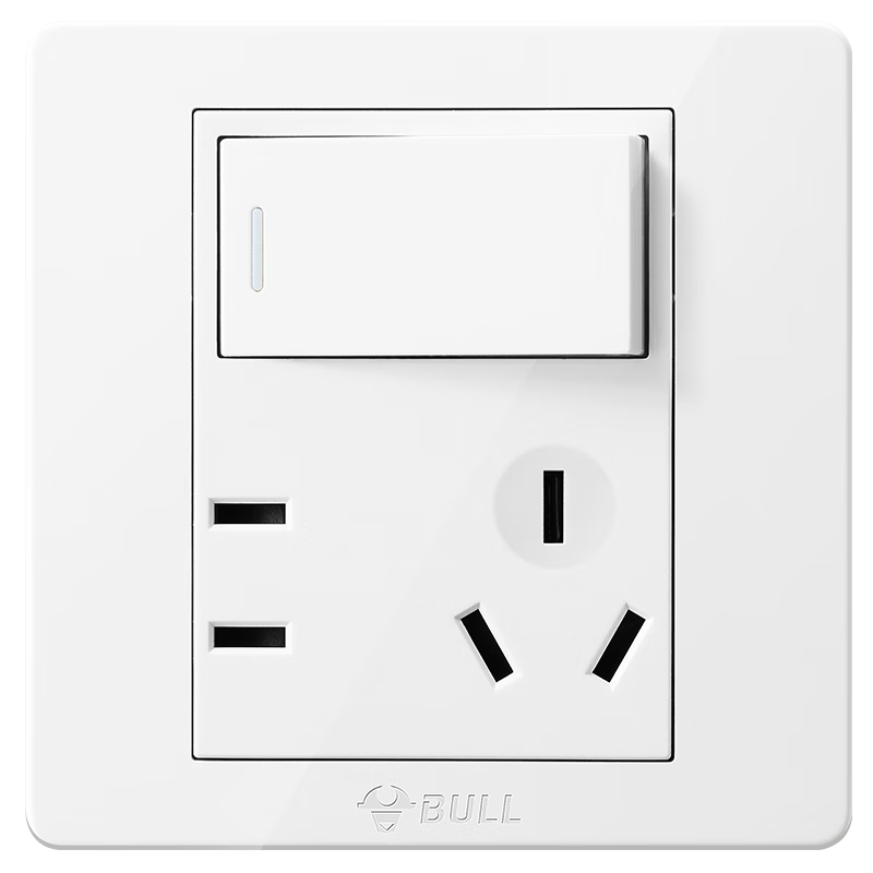 BULL Switch Socket G07 Series, Single-Pole One-Way Control, Five-Hole with Switch Socket, 86-Type Panel, G07E333S, Ivory White