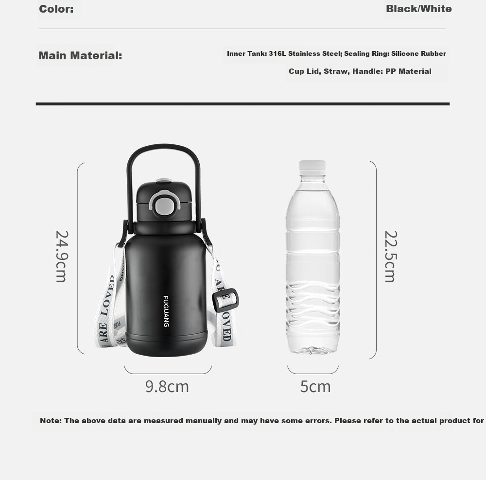 FGA Fuguang Large Capacity Insulated Cup, 316L Stainless Steel, for Men And Women, Dual-Use Sports Outdoor Water Bottle, Portable Straw Cup 31