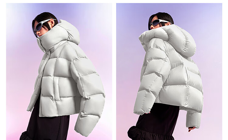 BOSIDENG Off-Season Winter Puff Down Jacket Women 90% Down Thickened Detachable Hood Loose Short Lazy Style Coat 19