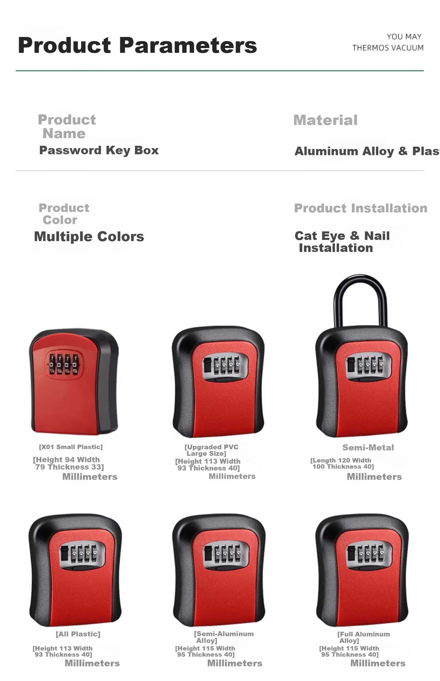 Shouli Password Box, Renovation Key Box, Metal Storage Box, Gate Construction Site Anti-Theft Key Box, Outdoor Wall-Mounted Anti-Smashing Red 5