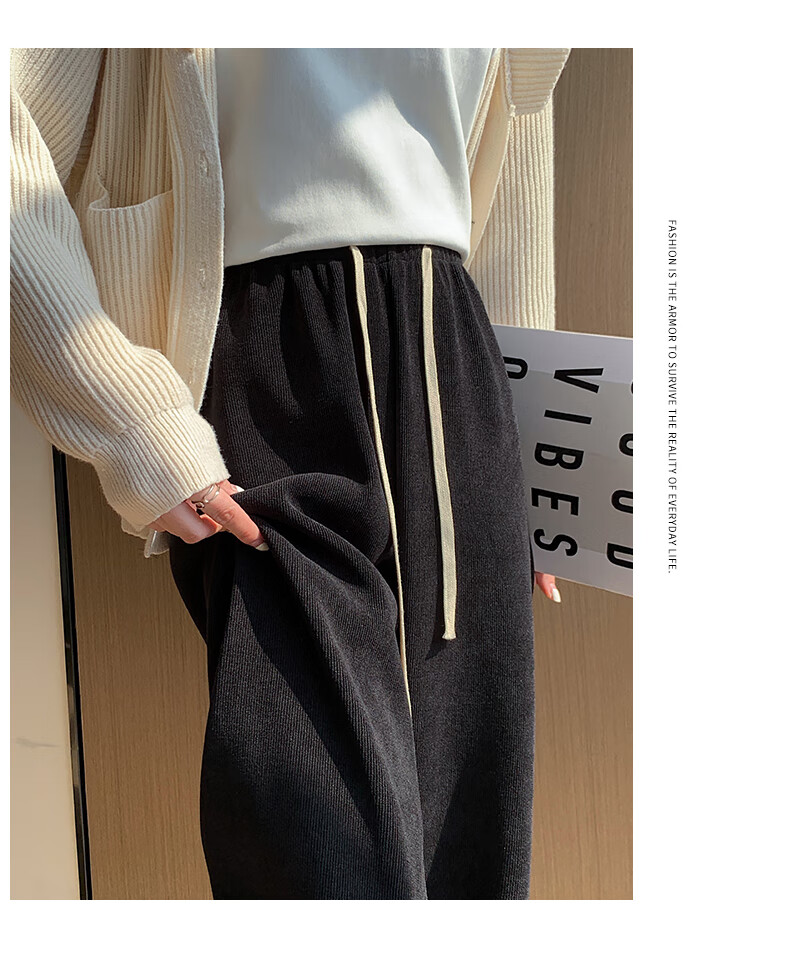 Langsha Women's Casual Pants, New Spring And Autumn 2026 Style, Petite Fleece-Lined Wide-Leg Pants, Korean-Style Slimming And Heightening Effect, European Velvet Trousers 9