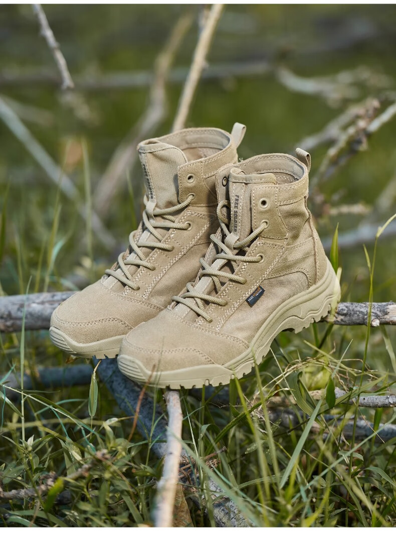 Free Soldier Mid-Top Hiking Boots for Men And Women, Outdoor Trekking Shoes, Non-Slip Wear-Resistant Desert Sandproof Breathable Training Boots, Sand Color, Size 44 24