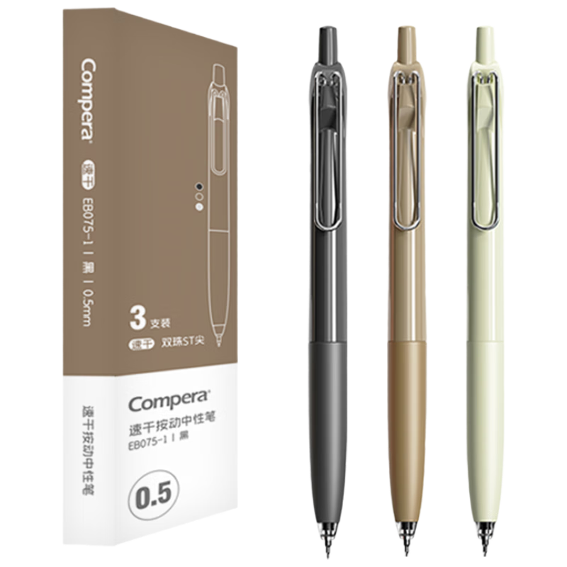Comix Smooth Quick-Dry Retractable Gel Pen 0.5mm Dual Ballpoint Tip Black Ink 3pcs/Box EB075-1