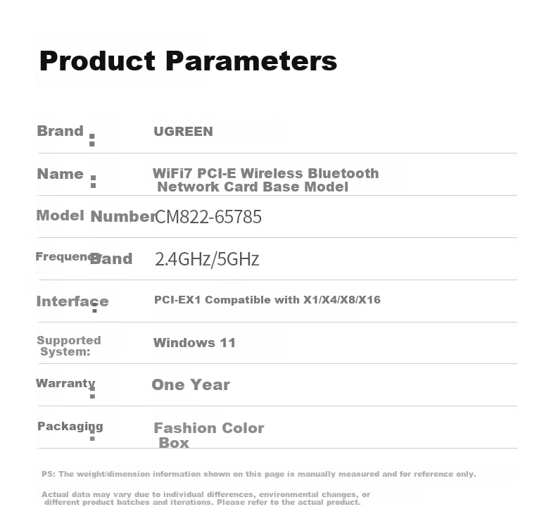 UGREEN PCIe Wireless Network Card, WiFi 7 Desktop Dedicated, BE3600 Computer WiFi Bluetooth Receiver, Gaming Built-In 5G Network Card, Ax200/ax210 Advanced Model MT7925 21