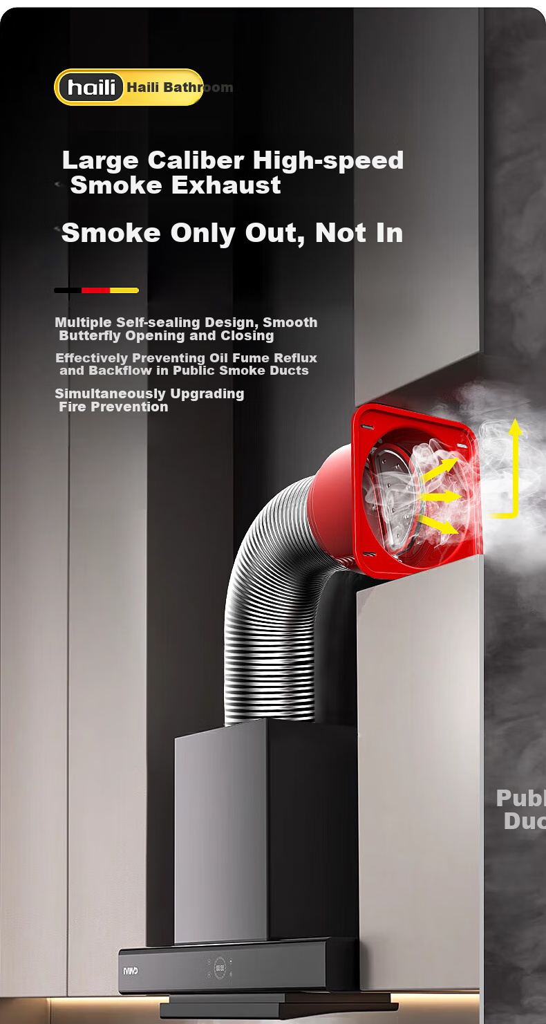 Haili Range Hood Check Valve, Kitchen Duct-Specific Non-Return Valve, One-Way Valve, Smoke Stopper, Backflow Prevention Valve, Fireproof Universal Y08 12