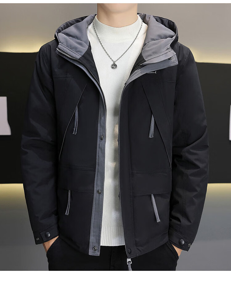 Pierre Cardin Men's Down Jacket Autumn Winter Trendy Hooded Casual Coat Men's Warm Workwear Jacket Off-White XL 11