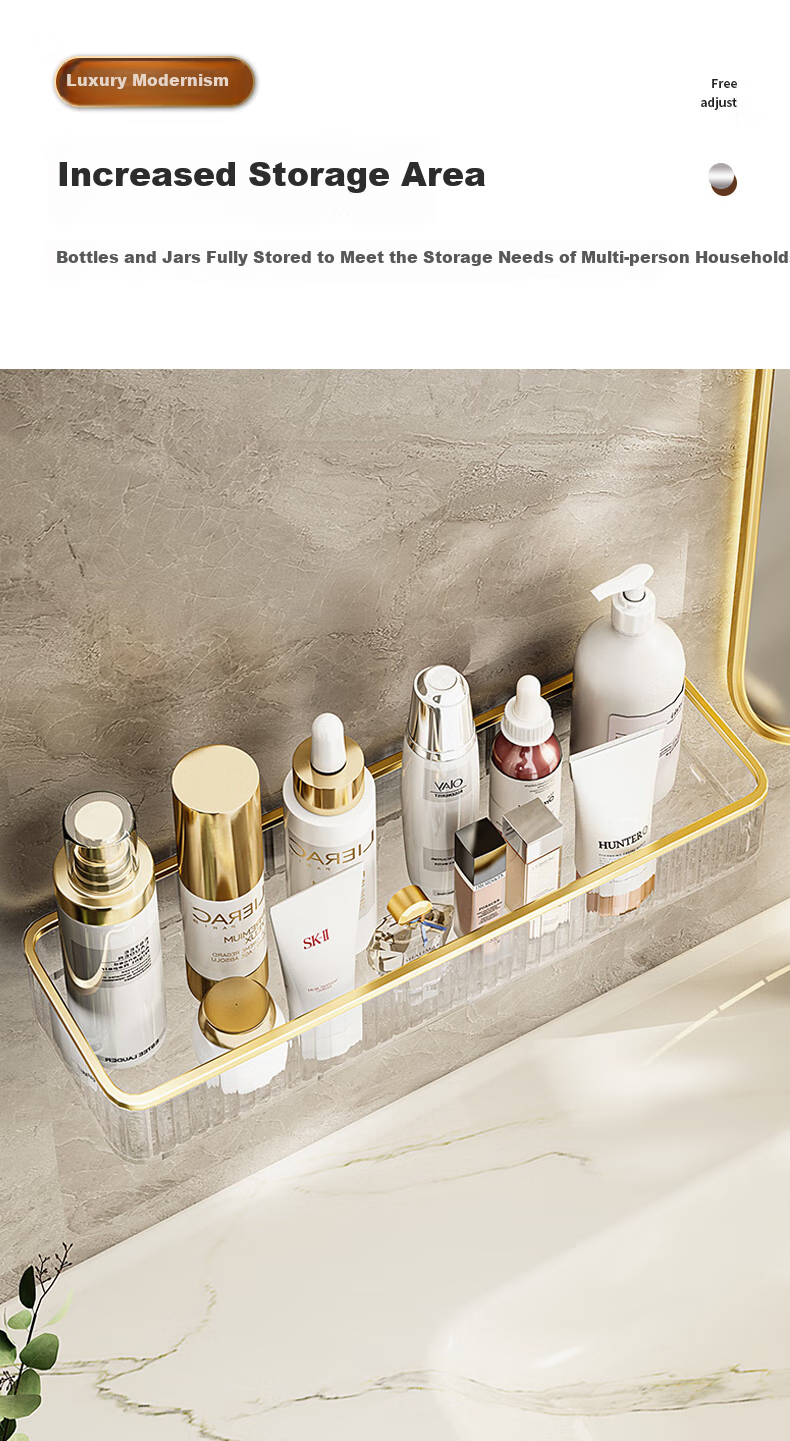 MUYA Storage Rack, Cosmetic Organizer Shelf, No Drilling Required, Wall-Friendly, Hanging PET Bathroom Storage, Adhesive-Backed 5