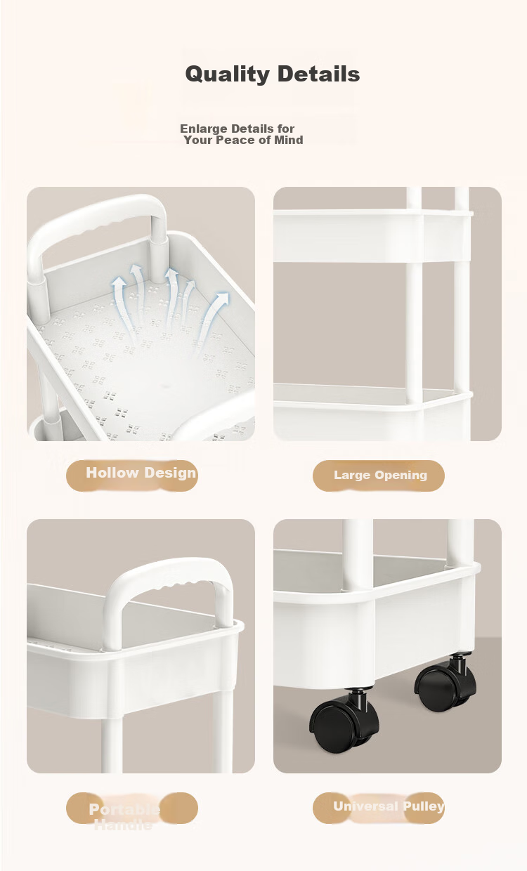 Jinlongxing Kitchen Trolley Storage Rack, Multi-Layer Baby Supplies Bathroom Floor Vegetable Snack Movable Storage Shelf, 4 Tiers 9
