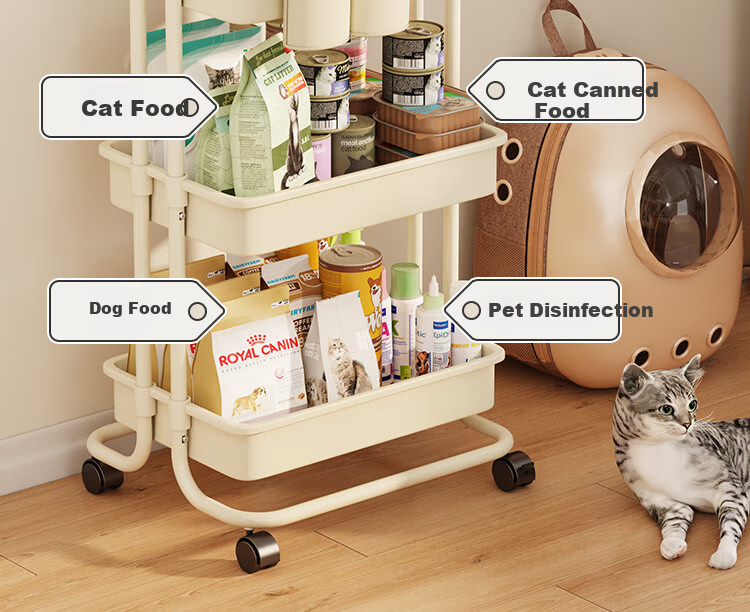 Yicainianhua Pet Supplies Storage Rack, Floor-Standing Movable Living Room Snack Cart, Baby Goods Shelf 1077 7