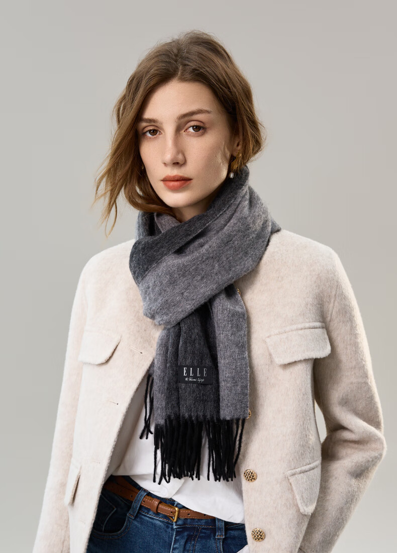 ELLE Gift Box 100% Wool Double-Sided Women's Scarf Autumn Winter Warm Red Scarf New Year Gift 4