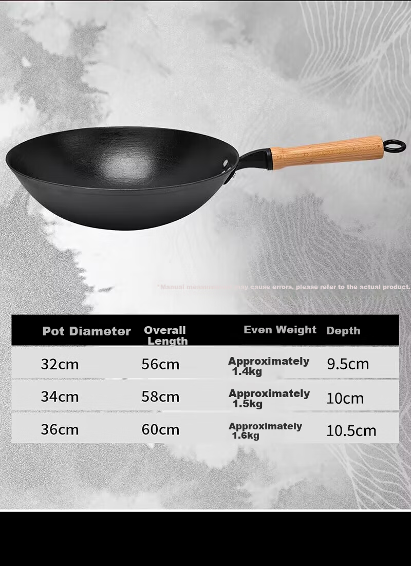 Xialaoda Cast Iron Wok, Traditional Flat Bottom Iron Pan, Uncoated, Rust-Resistant, Suitable for Gas Stove, Versatile Cooking Pan, 36 4