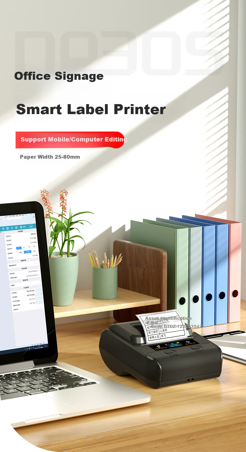 Detong DP30S Fixed Asset Label Printer, Silver Thermal Matte Office Label, Self-Adhesive Inventory Coding Barcode Label Machine, DP30S+1 Roll 60*40 Silver Paper 1