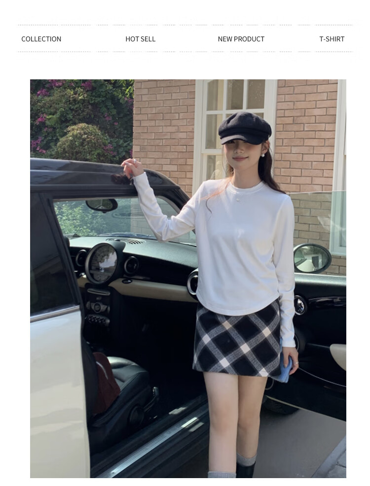 Ordifen Women's Base Layer 100% Cotton Autumn Winter Comfortable Skin-Friendly Solid Color Crew Neck Long Sleeve T-Shirt White M 7