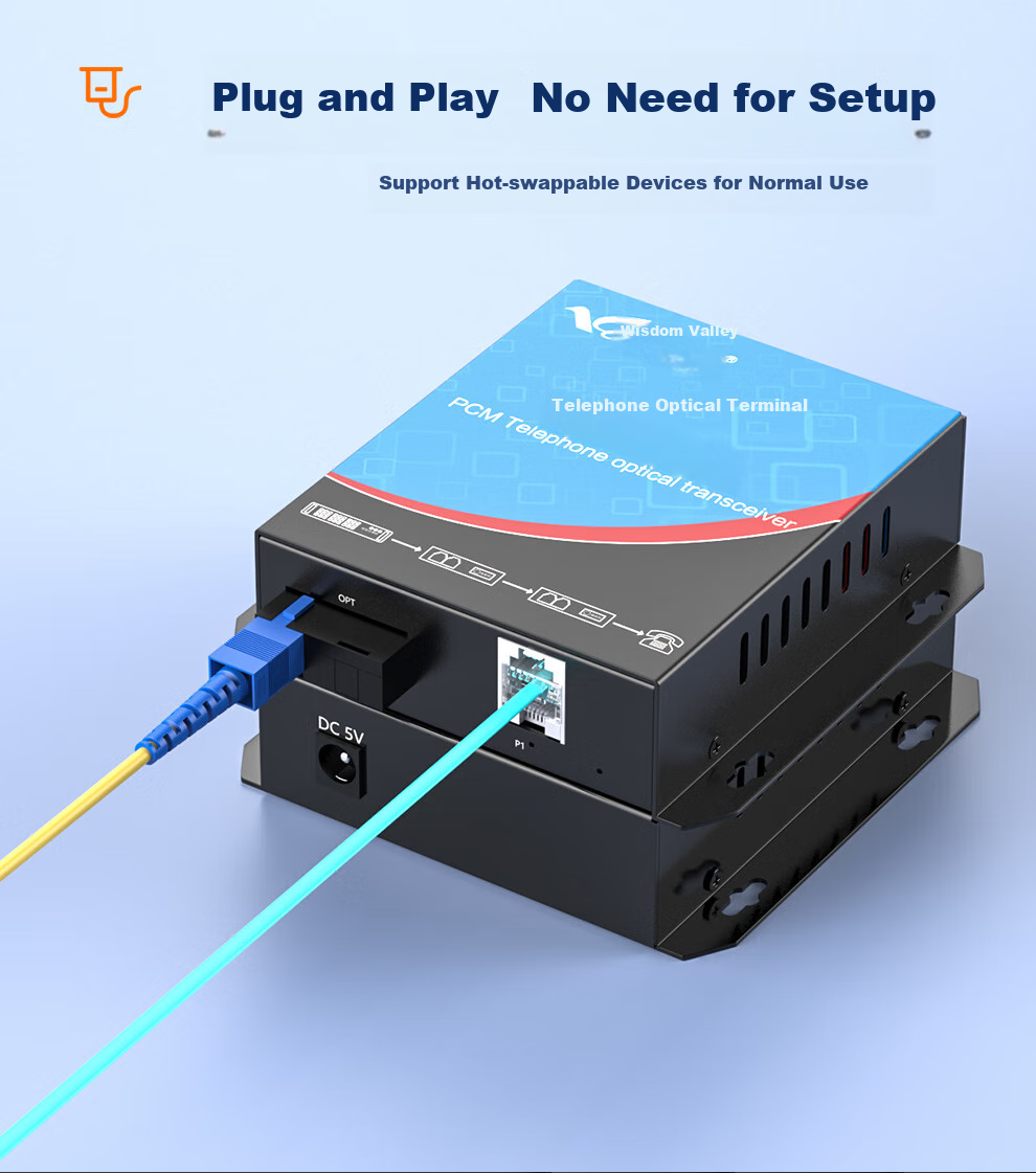 Huigu Telephone Optical Terminal, 1-Channel PCM Voice Optical Terminal, Telephone Fiber Optic Transceiver Extender, SC Interface, HG-811P 8
