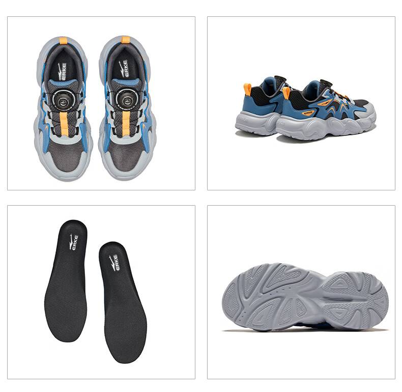 ERKE Kids Unisex Sports Shoes Breathable Mesh Casual Shoes Microcrystal White/True Black Size 33 62
