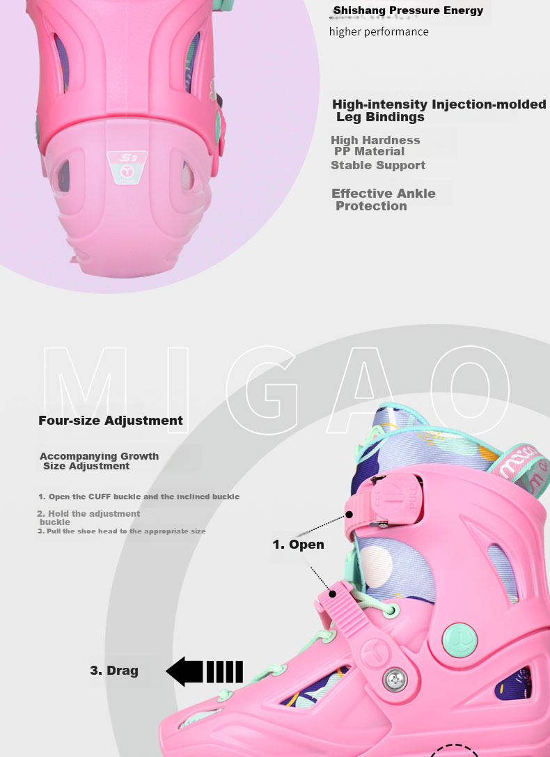 Migao Roller Skates for Children, Inline Skates for Girls, Beginner's Roller Skates for Primary And Secondary School Students, Inline Roller Skates, S3 Set in Pink, Size L 5