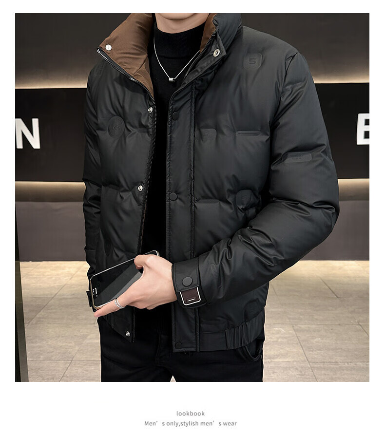 Pierre Cardin Men's Down Jacket Autumn Winter Stand Collar Casual Coat Thickened Warm Windproof Black 2XL 1