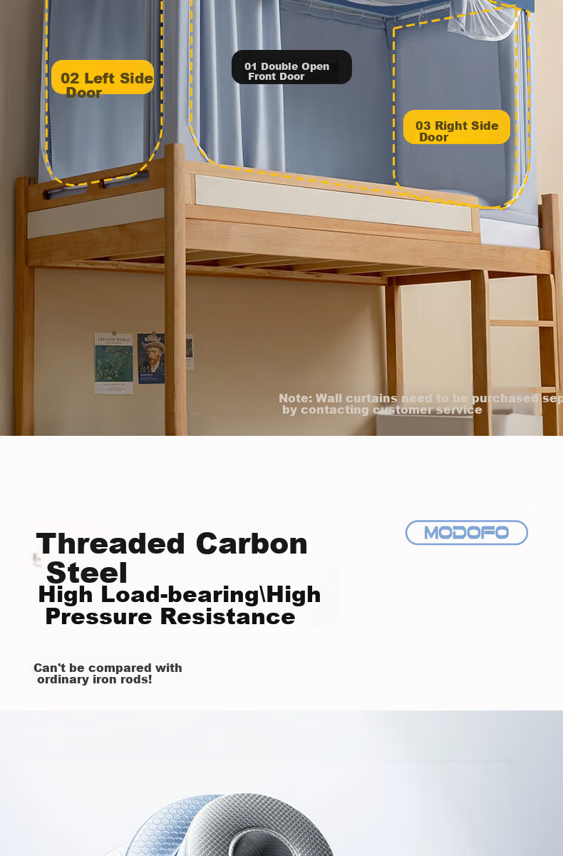 Mengduofu Dormitory Bed Curtain for Bunk Beds, Strong Light-Blocking, Integrated Mosquito Net, Fully Enclosed And Encircling, for College Students' Dormitory Rooms 9