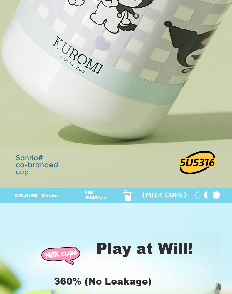 SANRIO Water Bottle, 316 Stainless Steel Insulated Cup, Hot And Cold Cup, 540ML Capacity, Dual-Use Children's Water Bottle, 2556 Kuromi 14