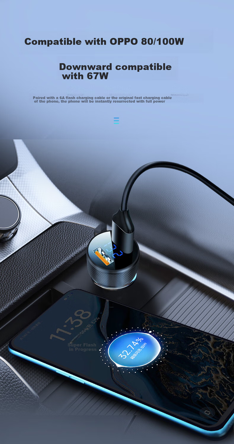 Newman 66W/100W Car Charger Super Fast Charge Cigarette Lighter Adapter with Dual USB Ports 5