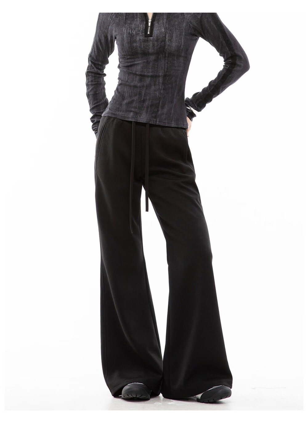 ICH MODE American Style Slight Flare Khaki Pants Women Autumn Winter Slim Wide Leg Casual Sports Sweatpants Heather Gray XL 4