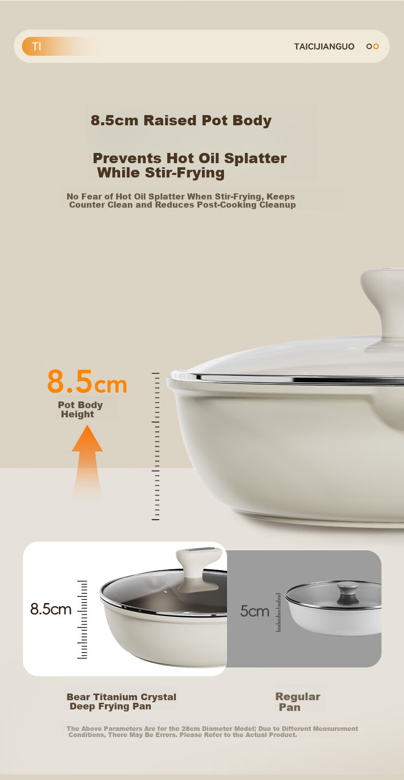 Bear Non-Stick Frying Pan with Titanium, Wear-Resistant, Enlarged Flat Bottom Pan for Steak And Eggs, Compatible with All Stoves, 28cm 9